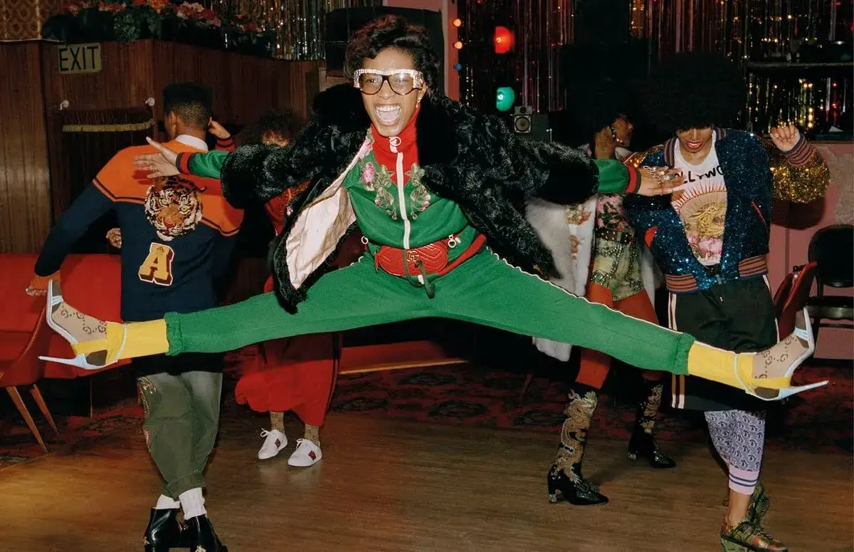 Lady jumping on the dance floor