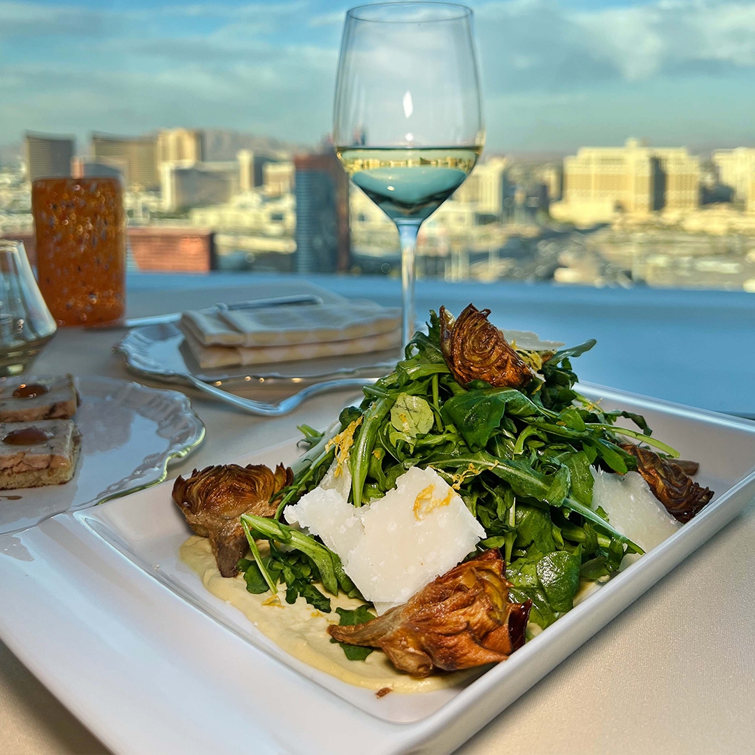Salad and a glass of wine